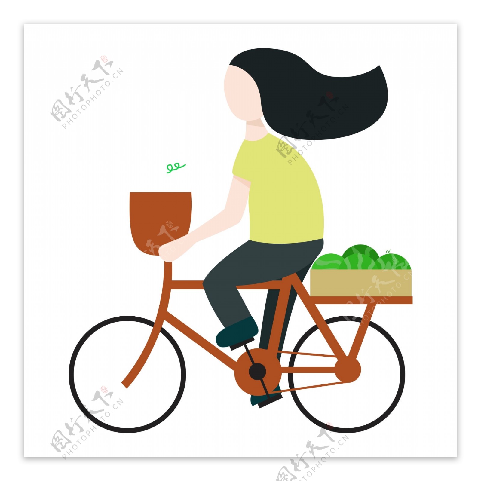 骑自行车少女装饰元素
