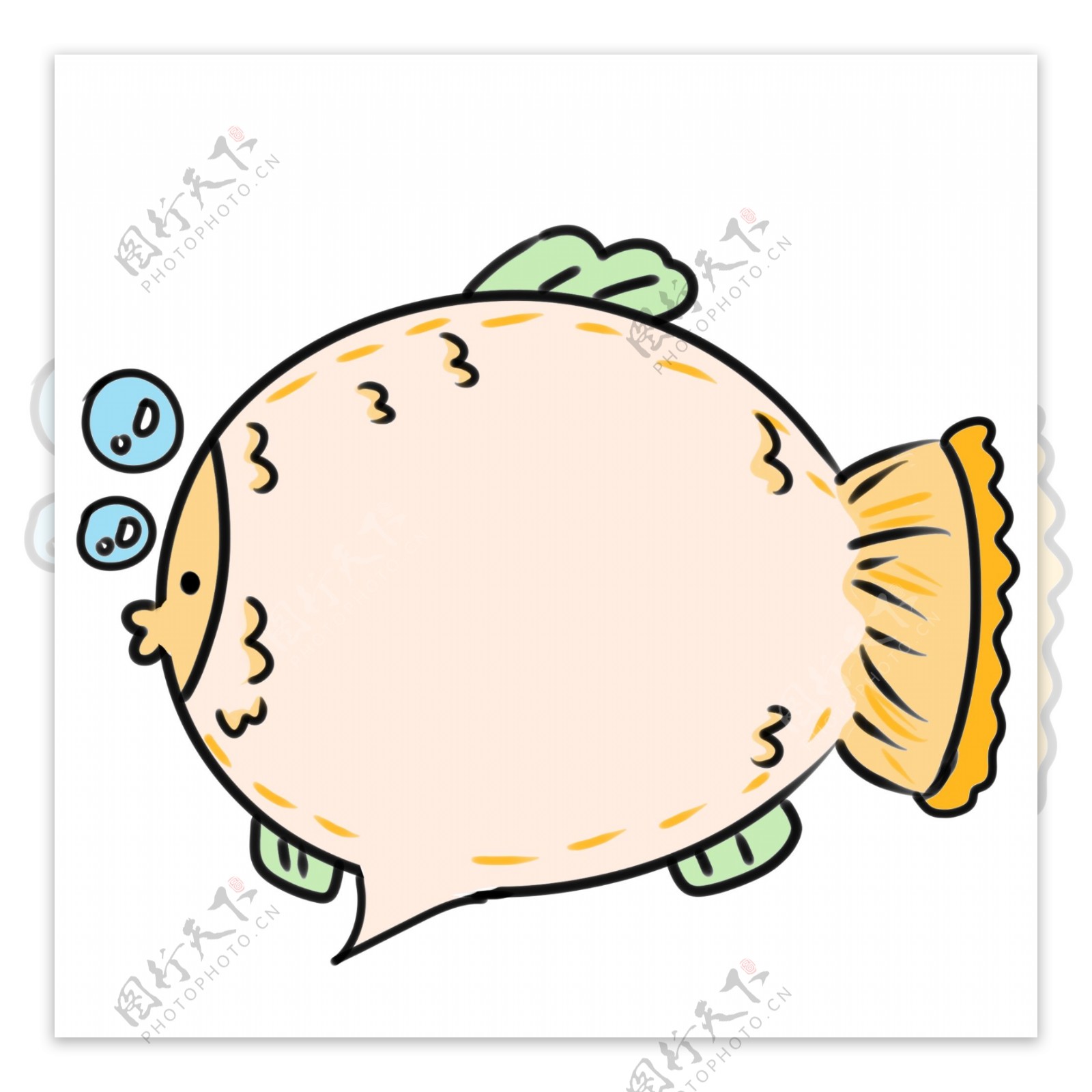 米色小鱼气泡框插画