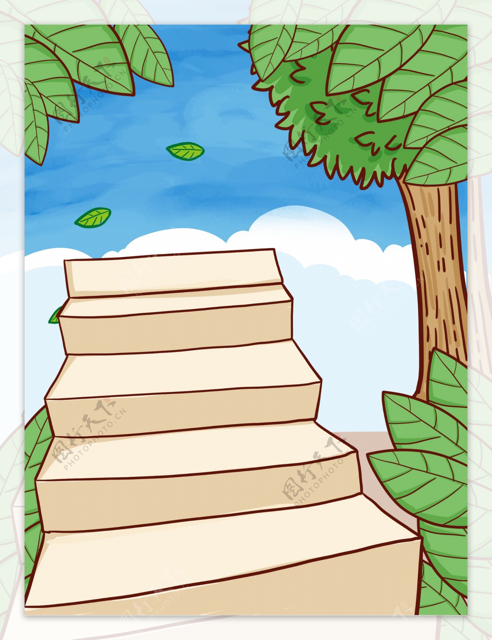 彩绘夏天树林楼梯背景设计
