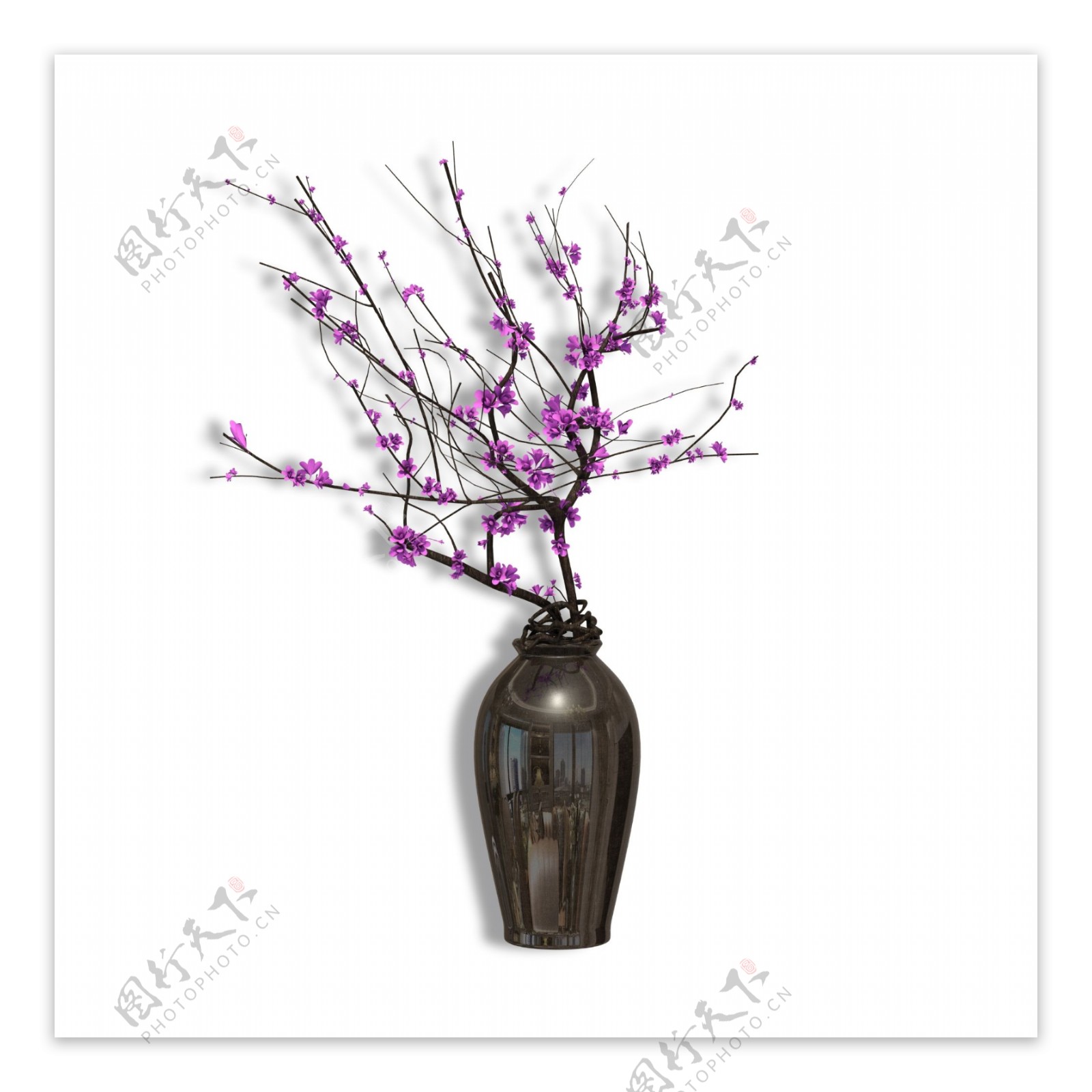 褐色花瓶紫色梅花