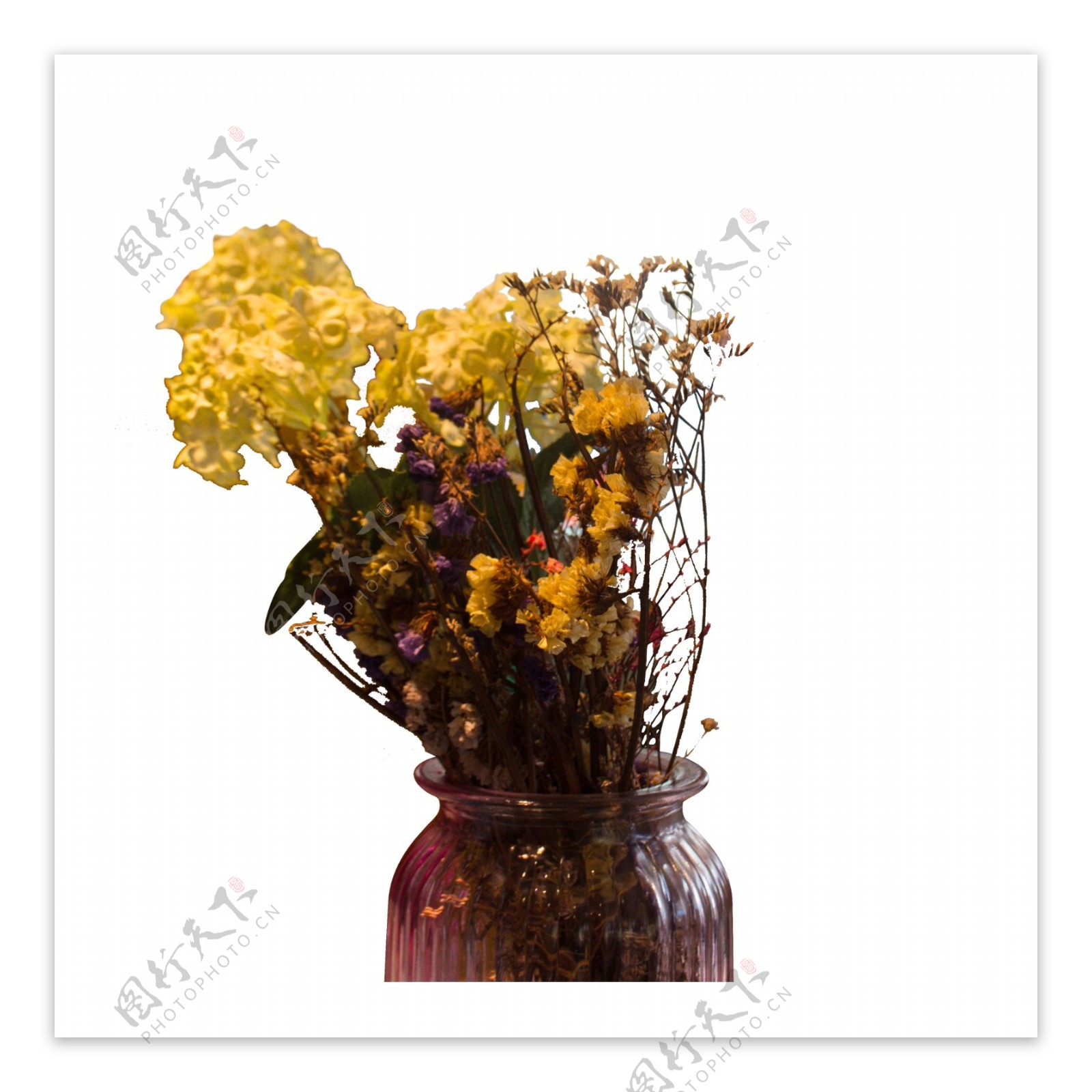 黄色花朵花瓶元素