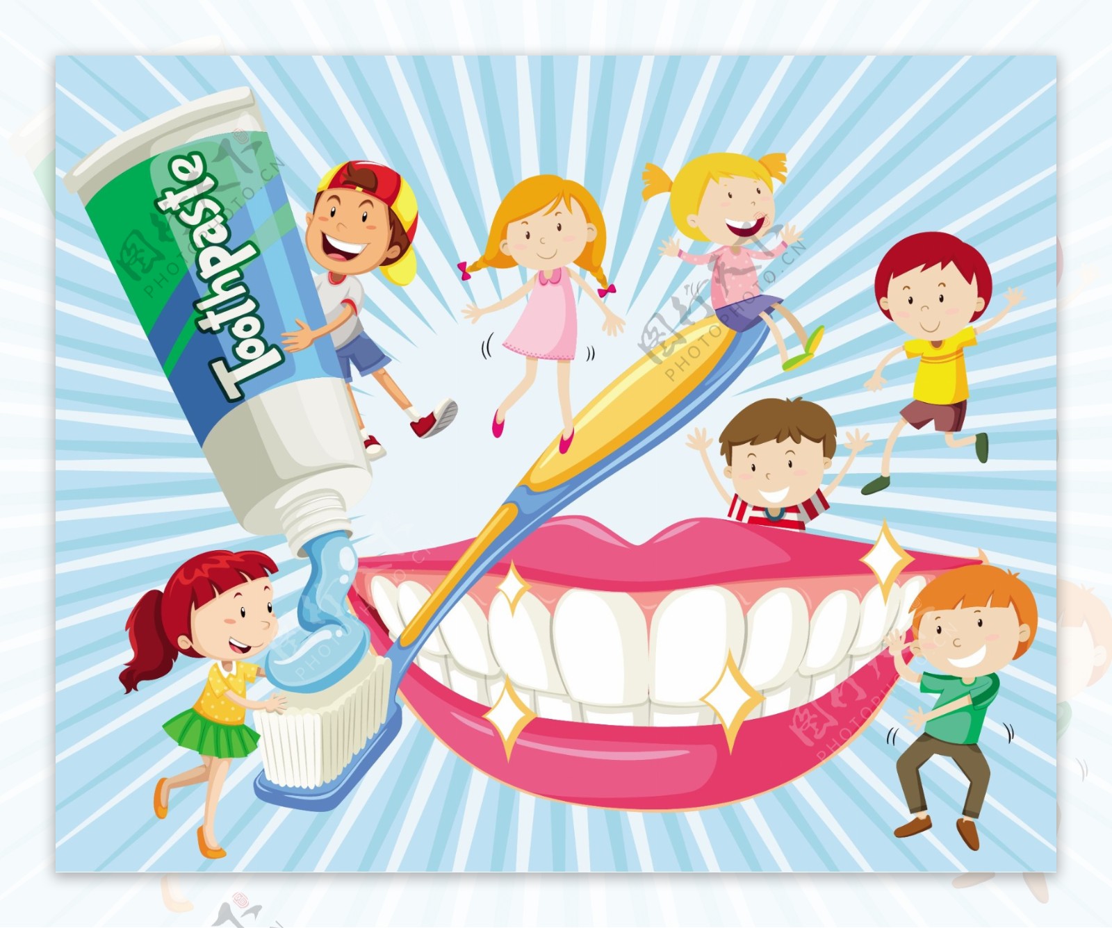 卡通用牙刷刷牙的7个儿童