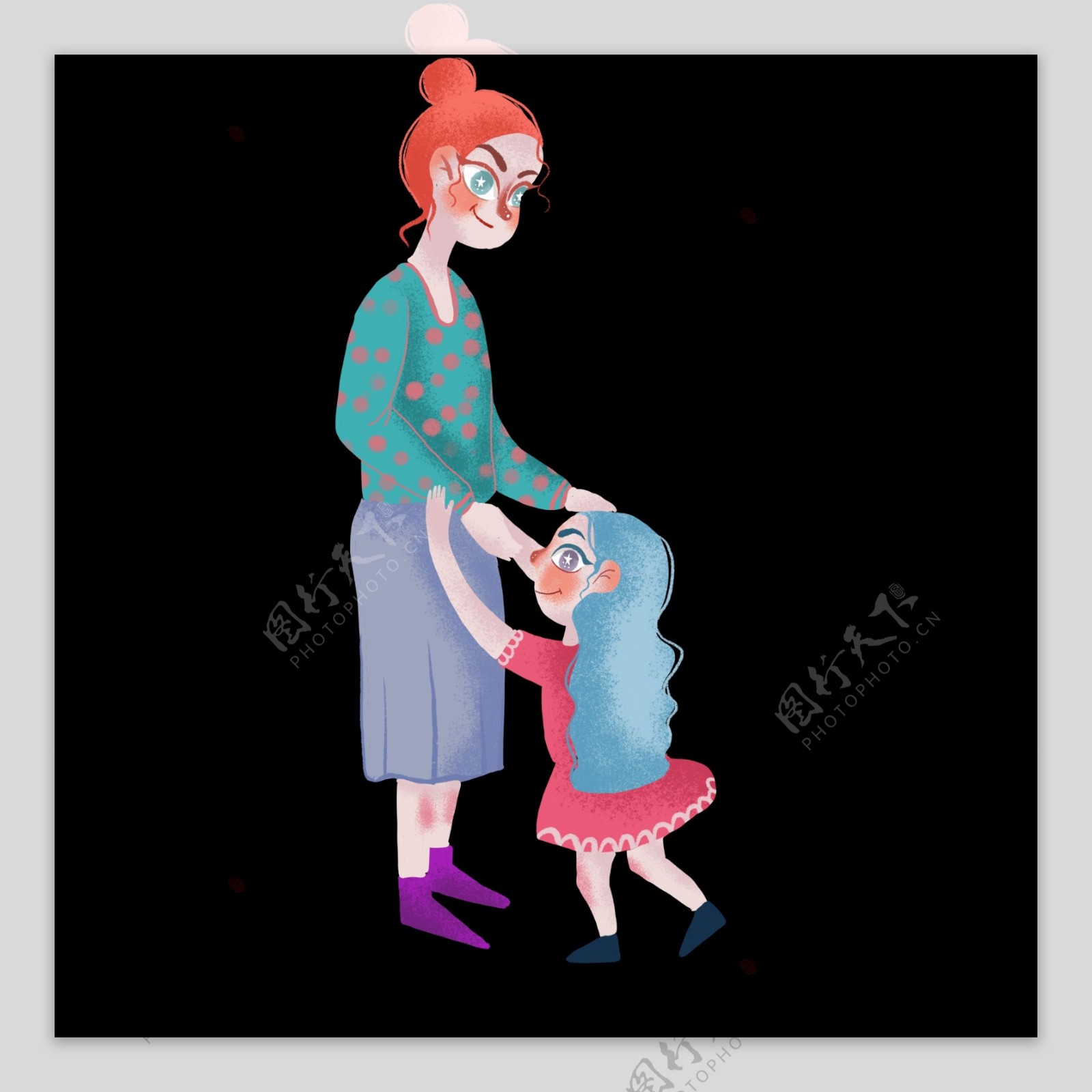 母亲节卡通手绘可爱妈妈带孩子