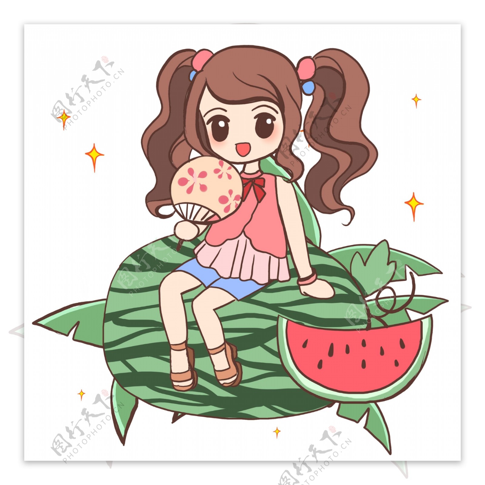 夏日女孩吃西瓜降暑