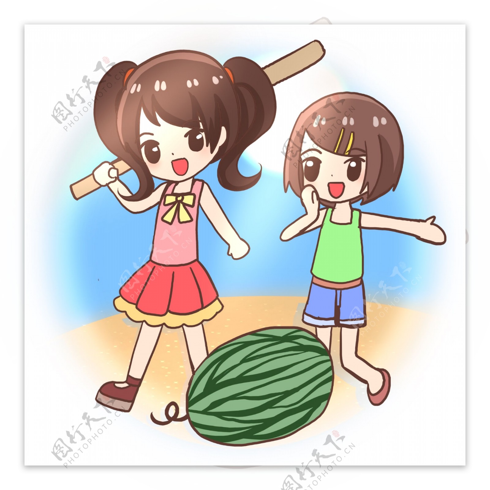 夏日在海边打西瓜