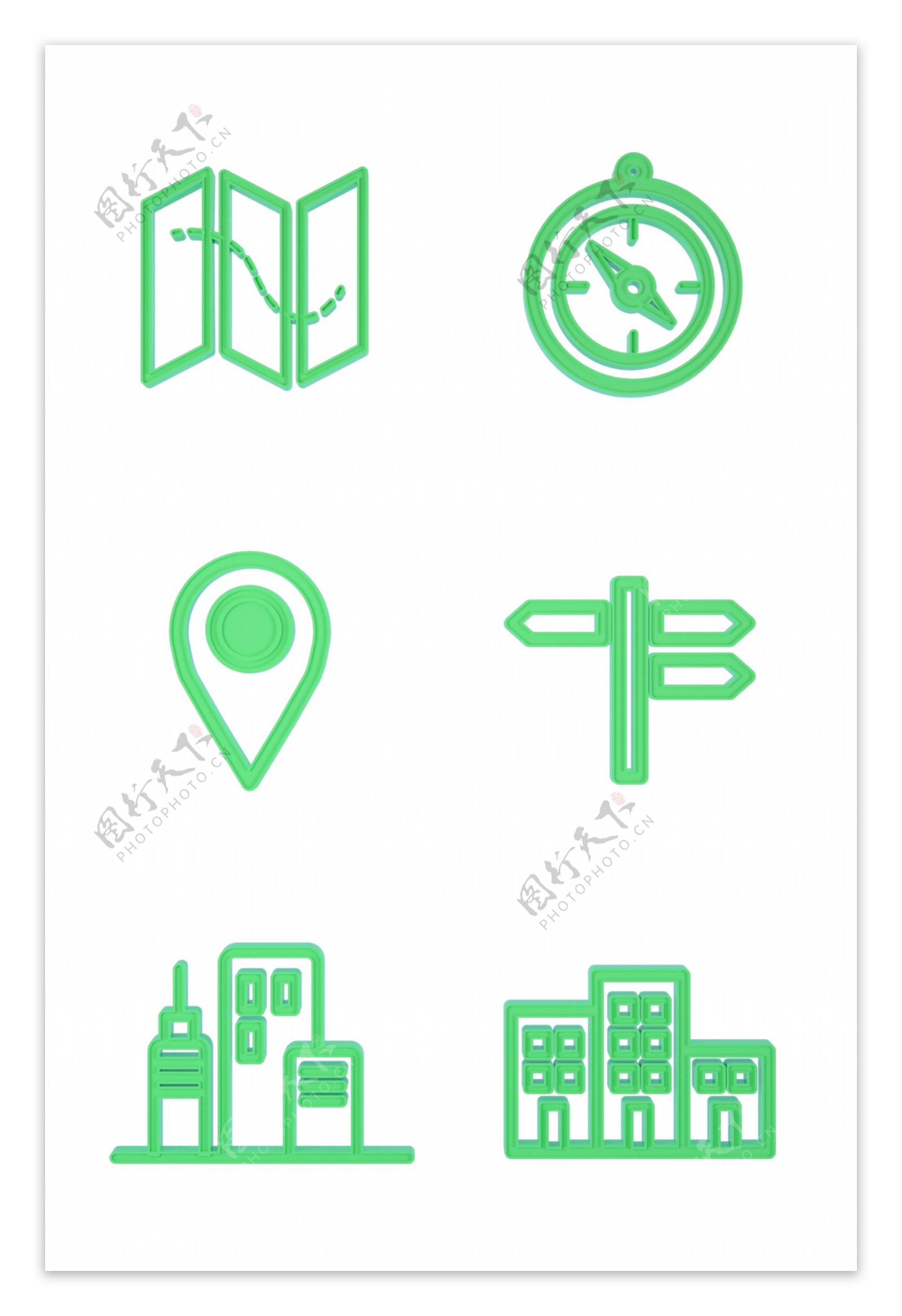 绿色立体旅游常用定位类图标