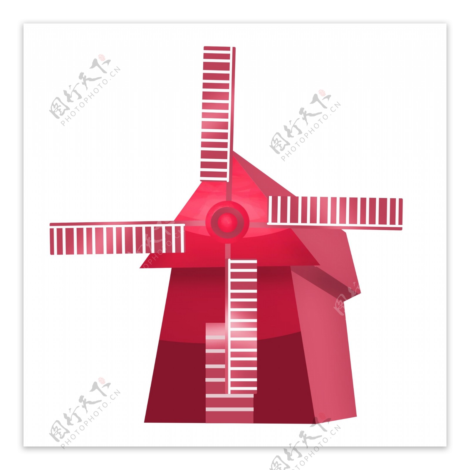 红色的风车建筑插画