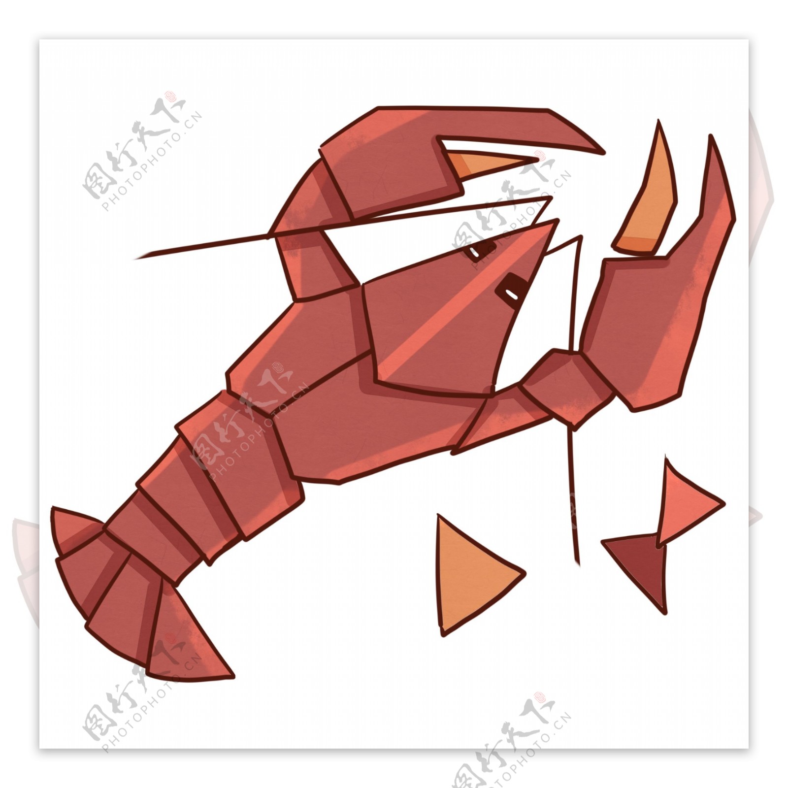 剪纸的红色龙虾插画