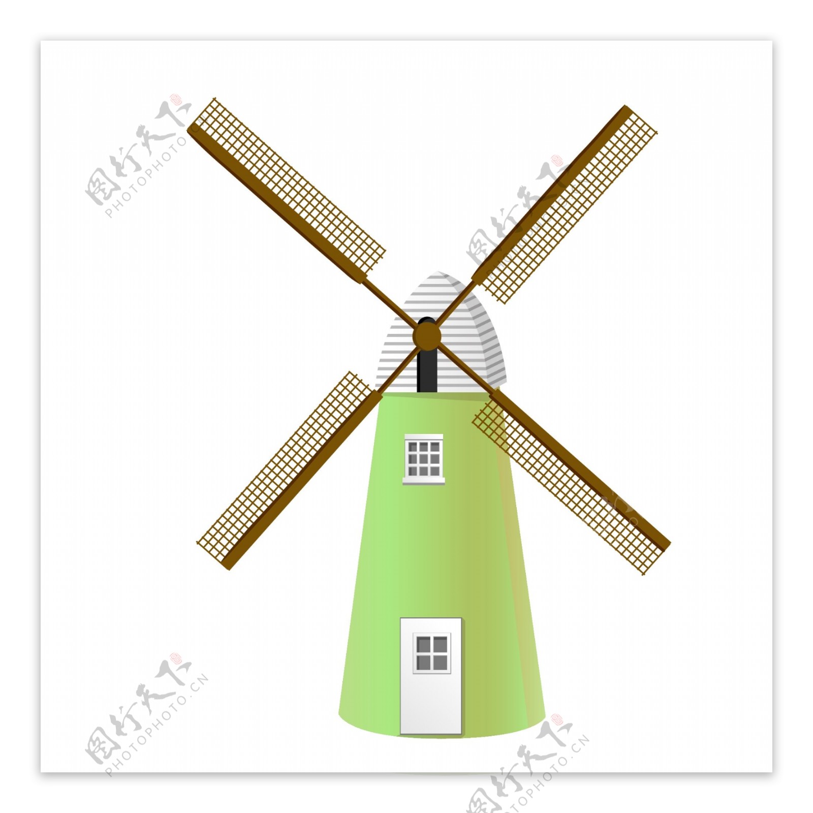 褐色风车和绿色建筑物