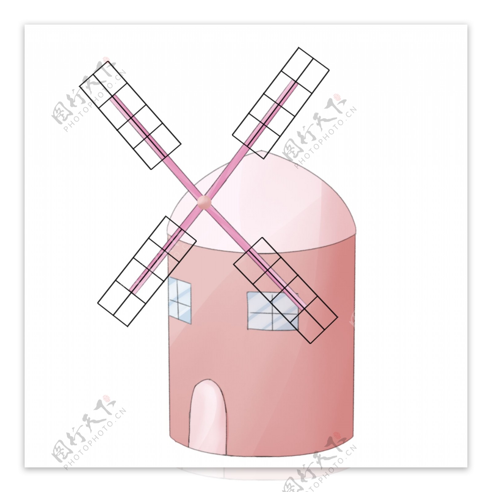 粉色城堡风车屋插图