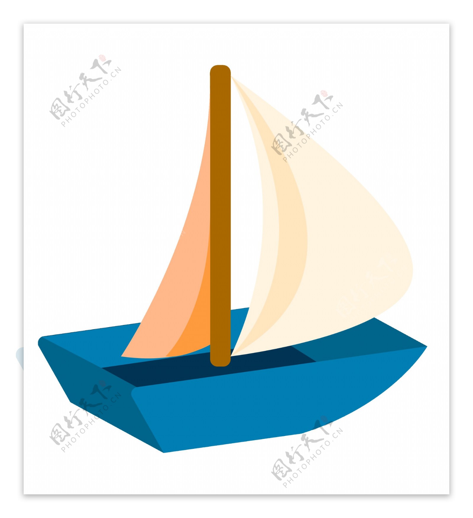 蓝色的帆船装饰插画