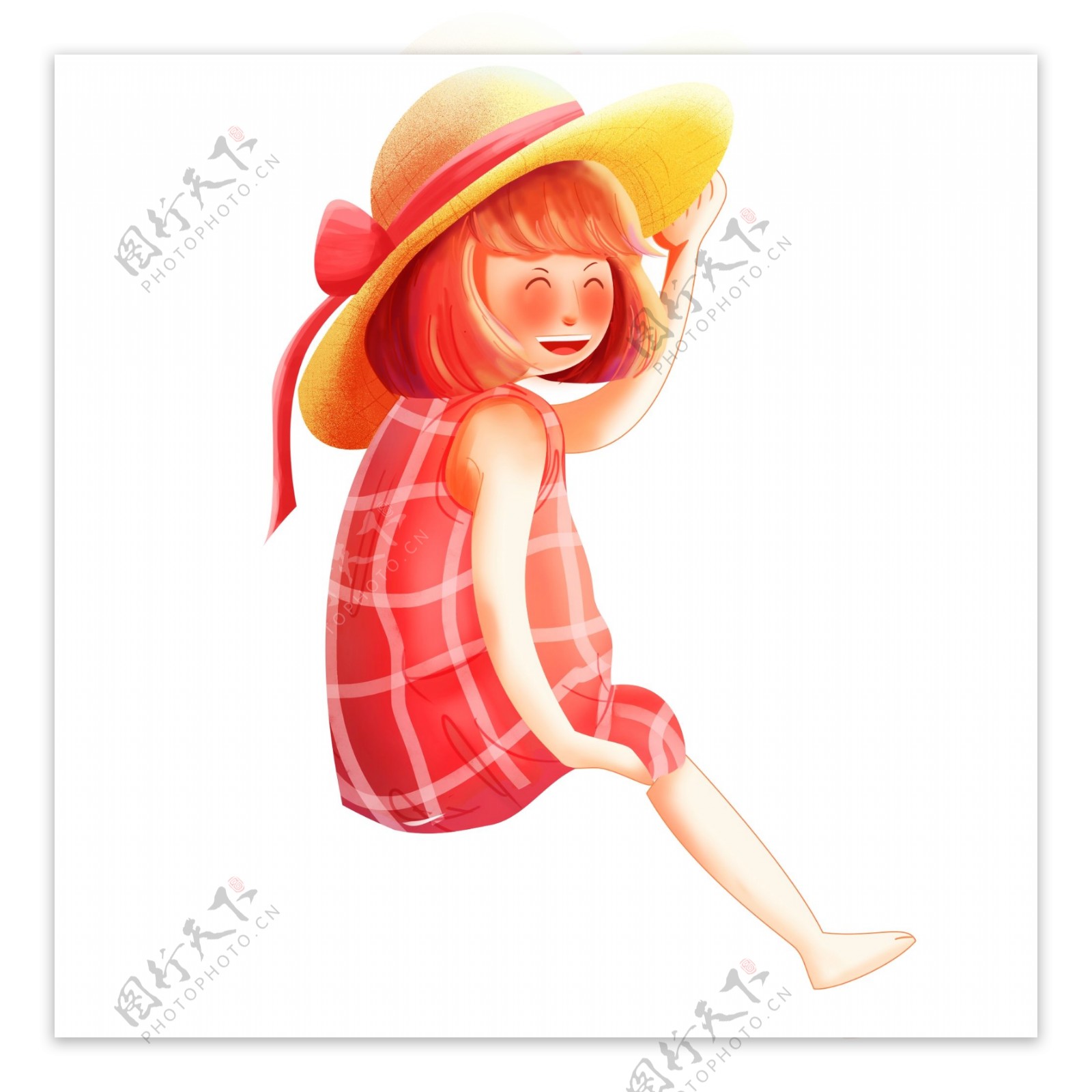 彩绘一个戴着草帽的可爱小女生
