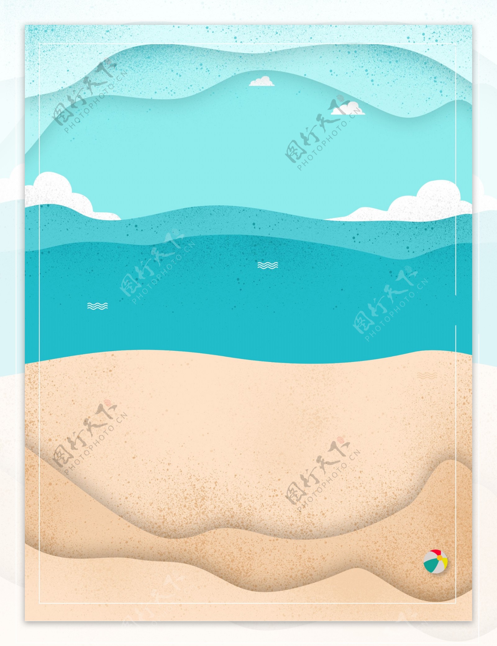 剪纸风夏季海滩背景素材