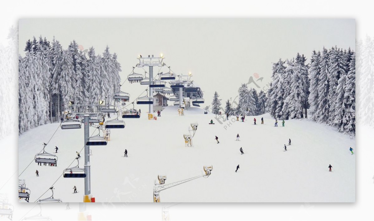 欧洲滑雪场雪景滑雪景色