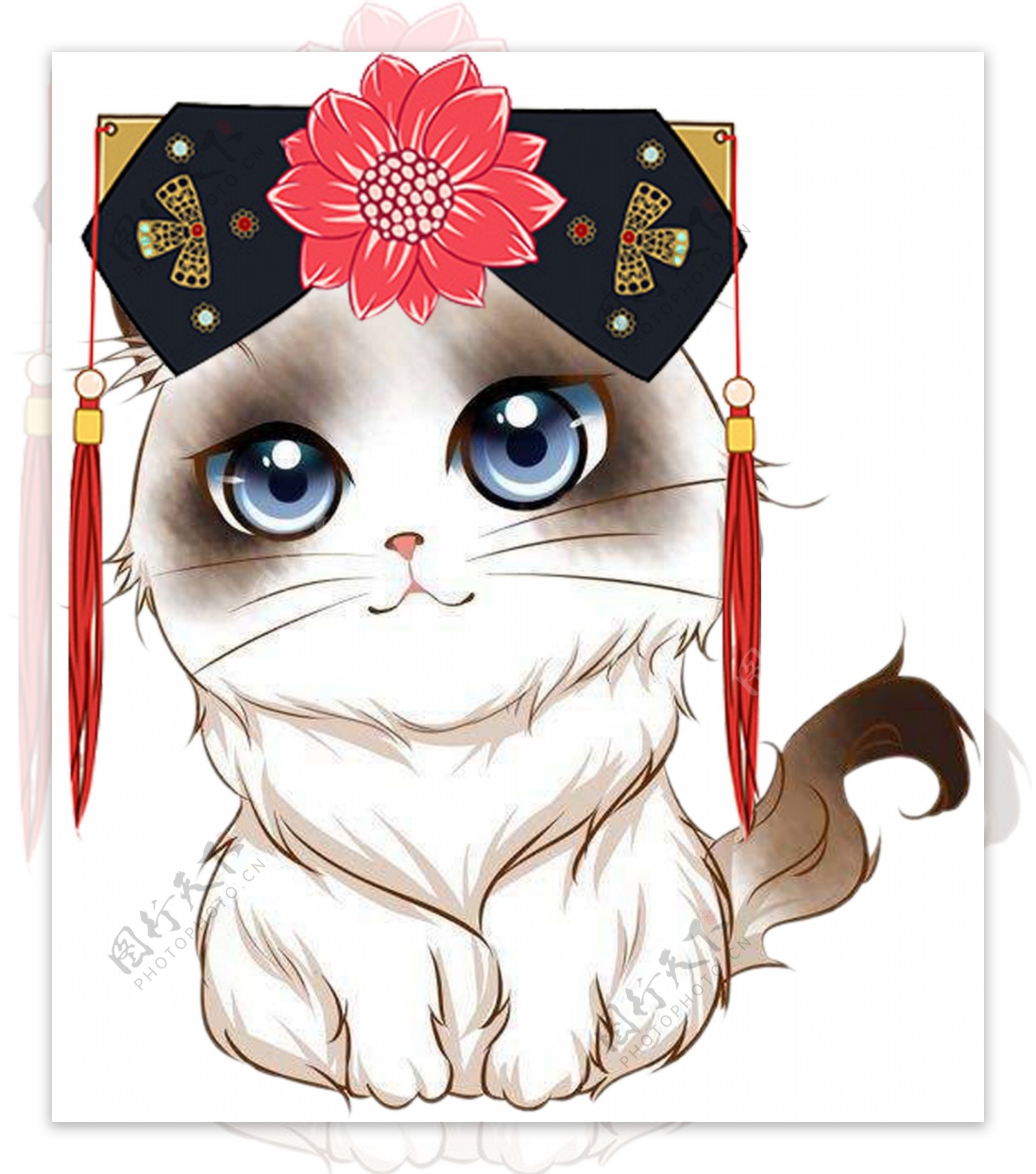 中式带头饰宠物猫