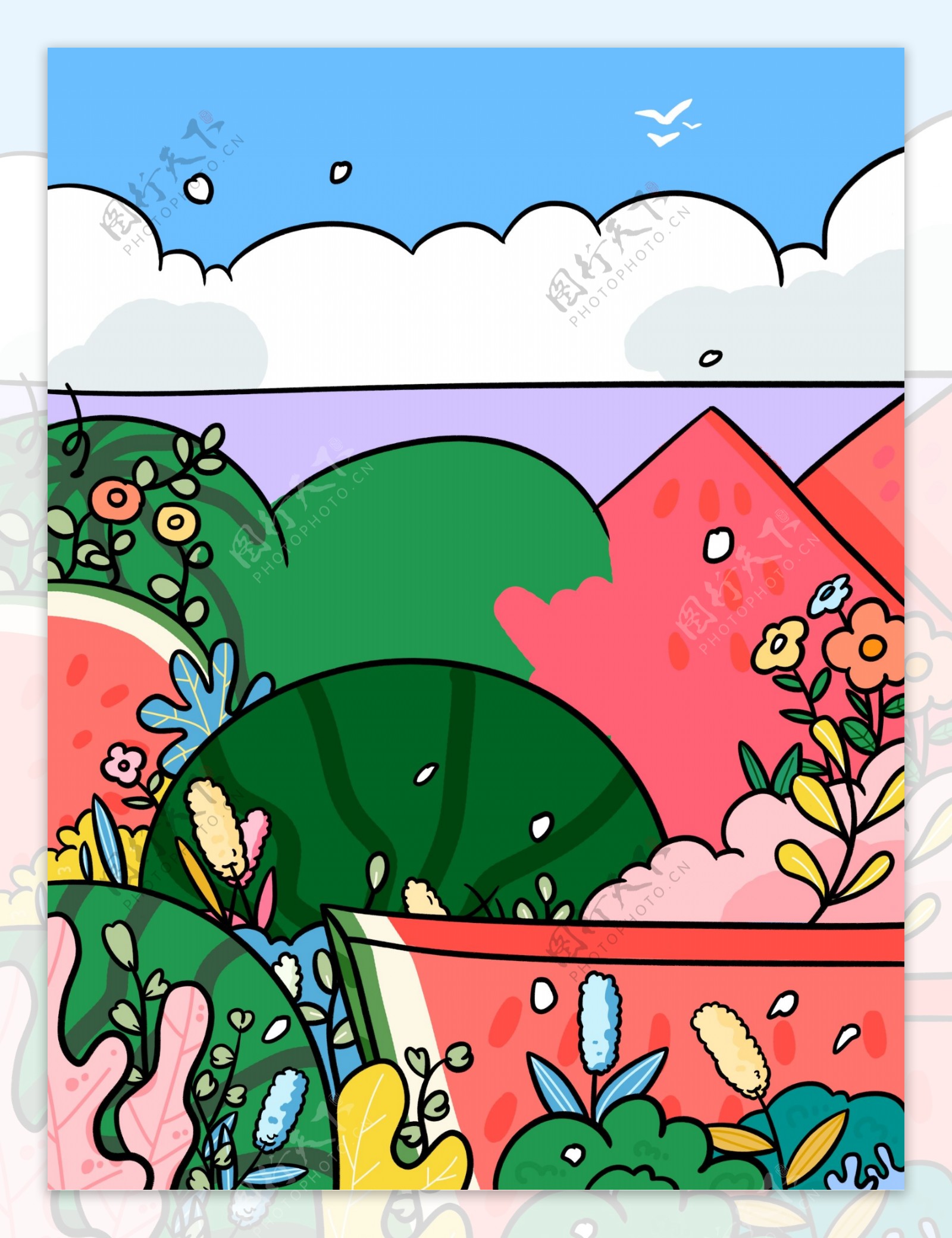 夏季花朵西瓜背景设计