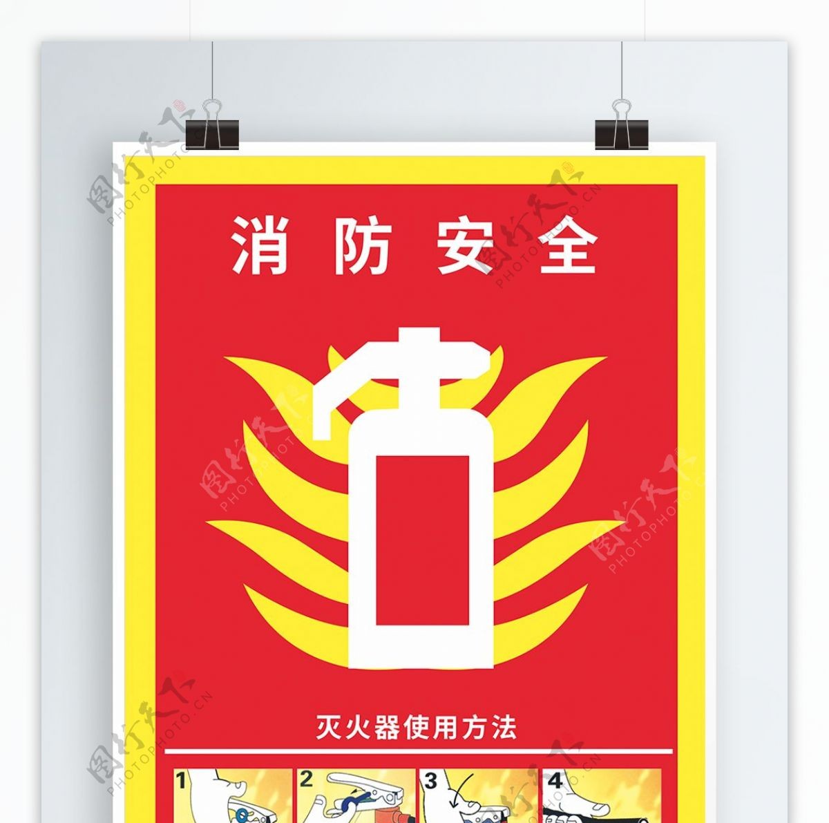 扁平风消防安全灭火器使用方法海报