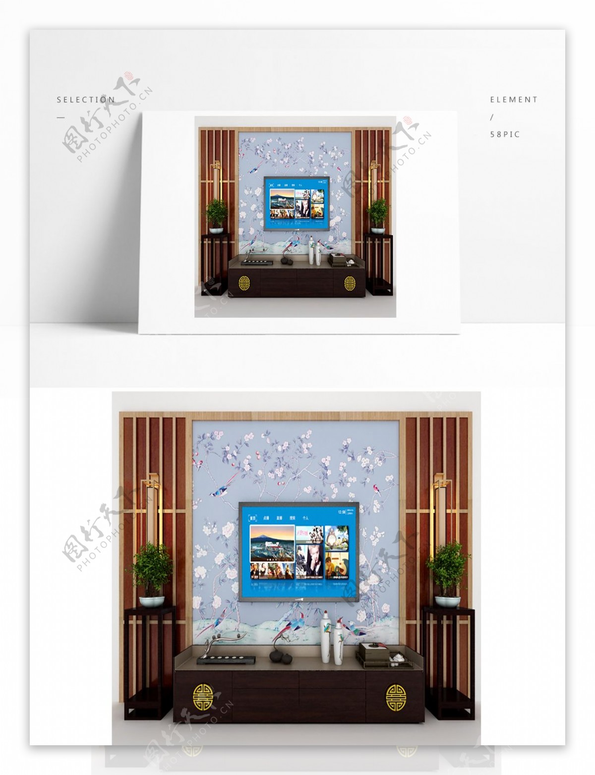 山水风景新中式电视背景墙