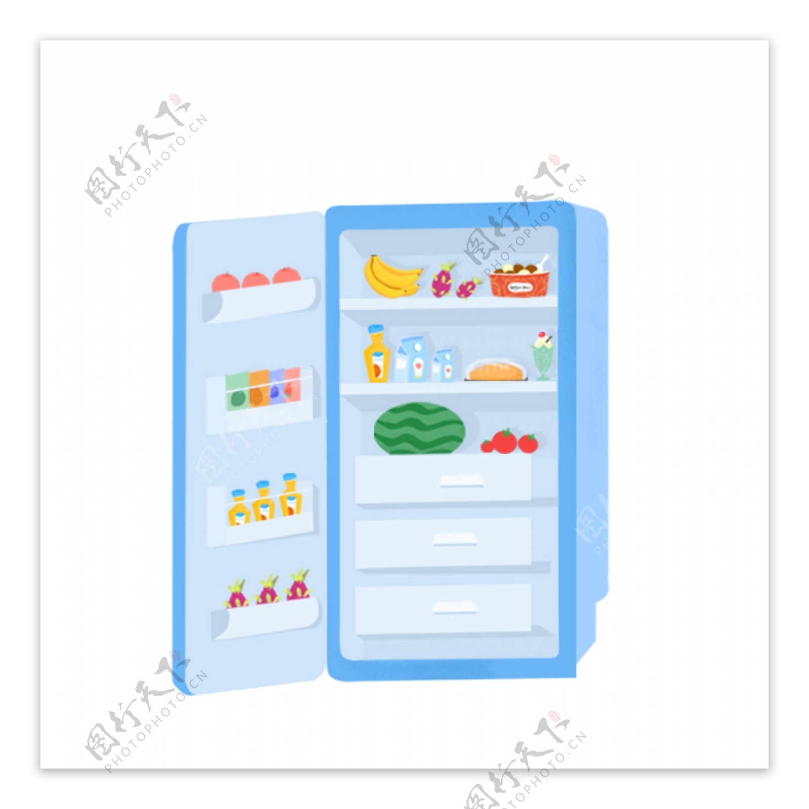 装修满食物的冰箱图案元素