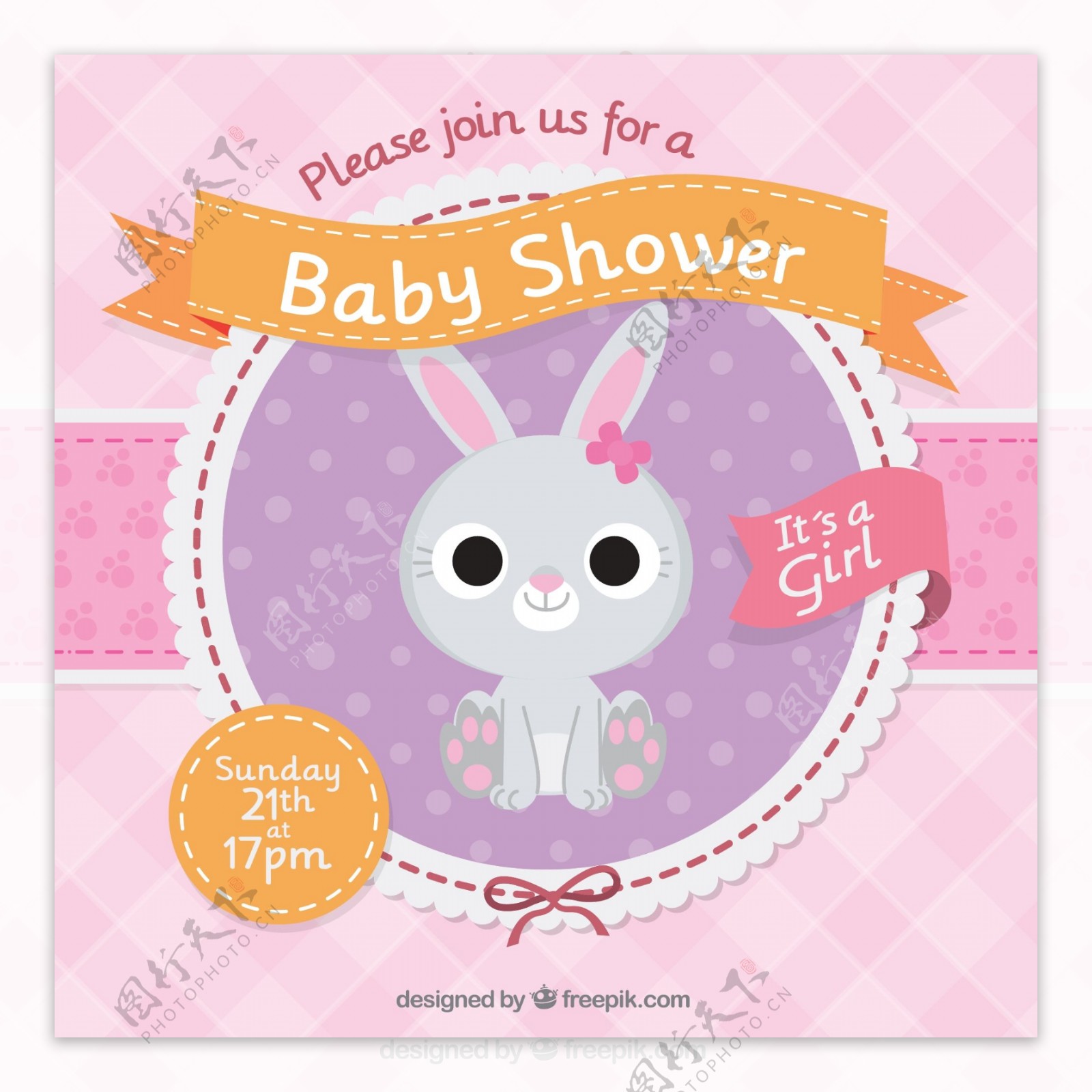 可爱兔子迎婴派对邀请海报