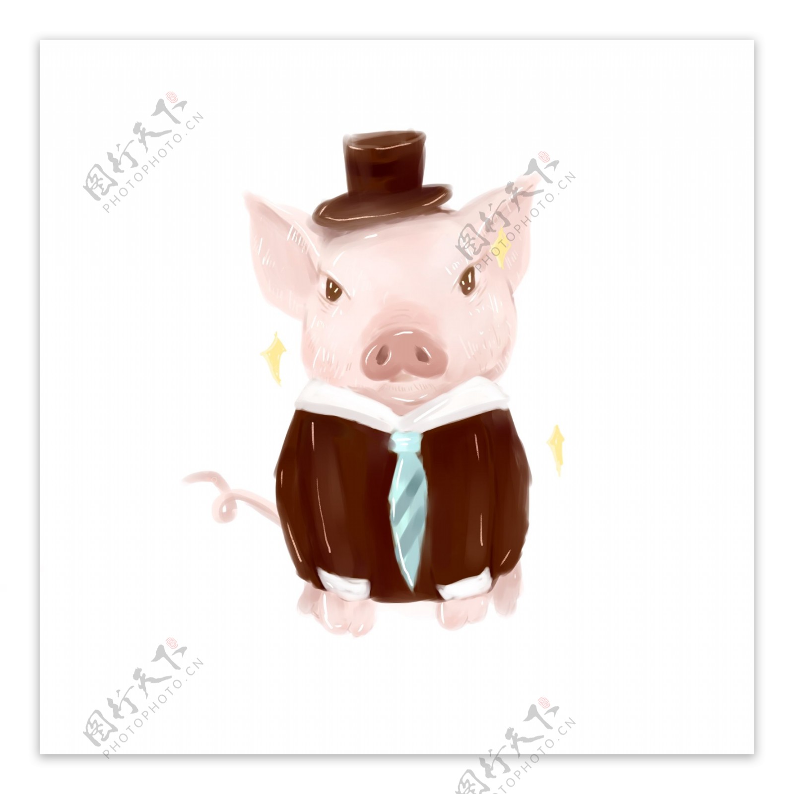 手绘穿西服的小猪崽可爱半写实小清新可商用
