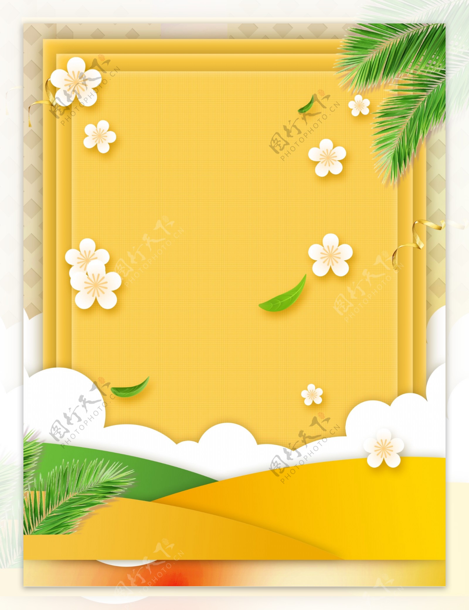 简约飘落的花朵黄色背景素材