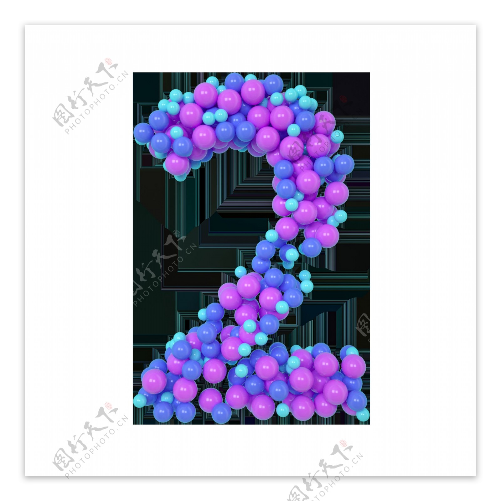 紫色气球阿拉伯数字2