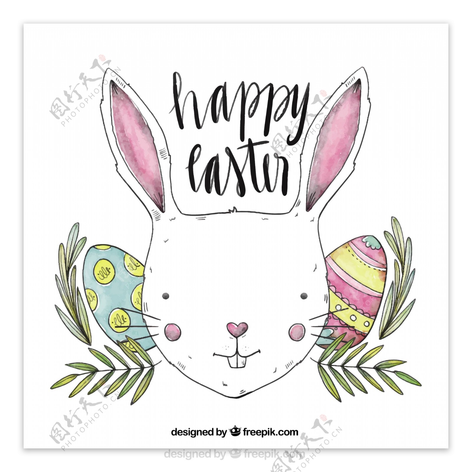 彩绘复活节白兔和彩蛋