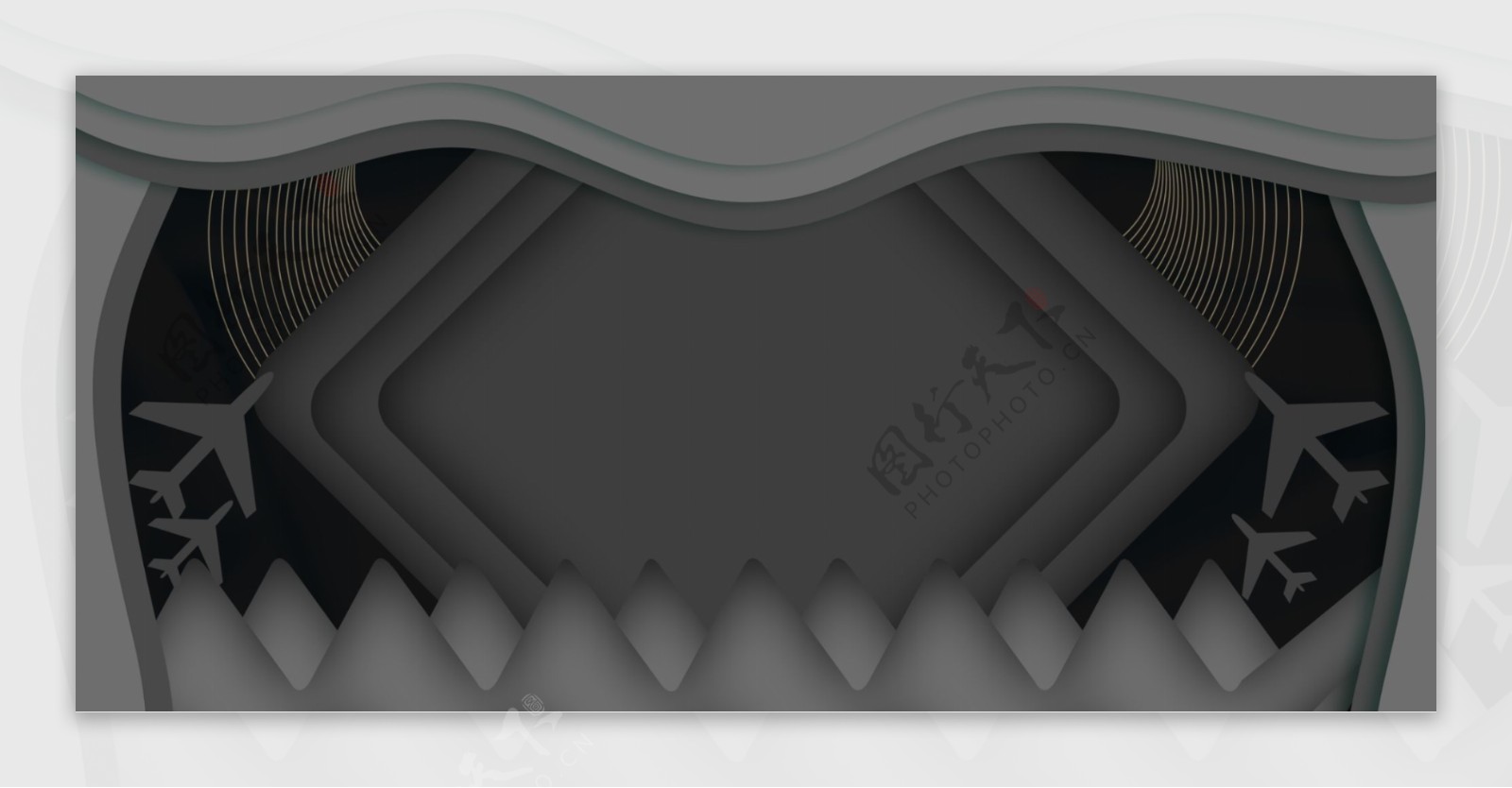 黑灰色剪纸风菱形飞机banner背景设计