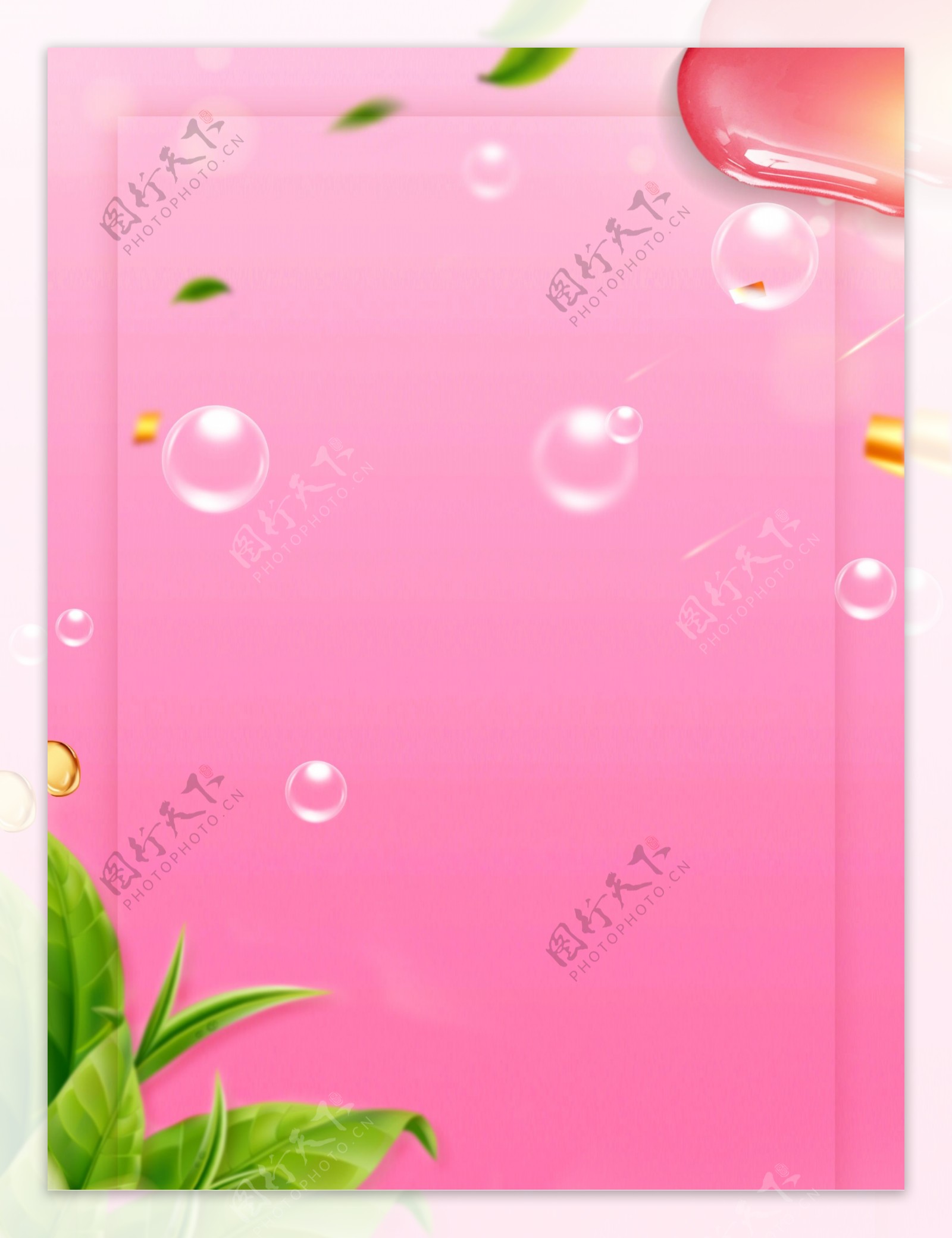 粉色泡泡茶叶背景设计