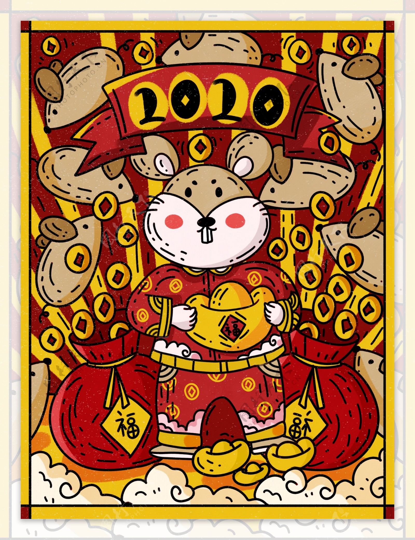 新年好鼠年快乐2020年红包金币满天飞