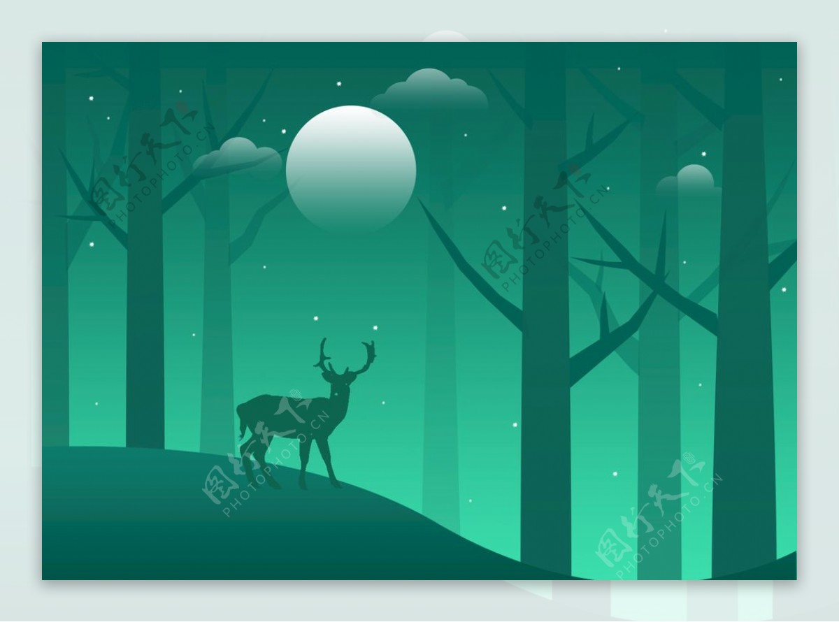 月夜森林鹿