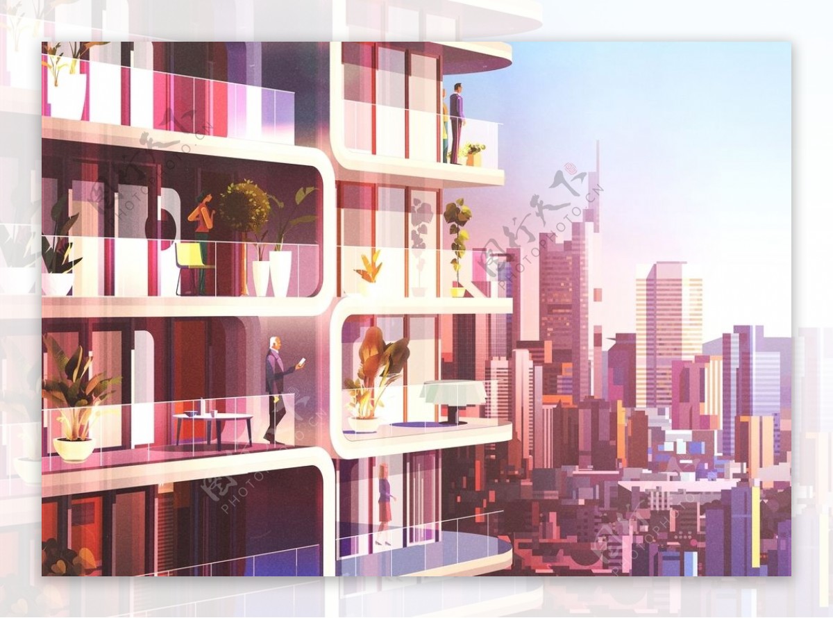 彩色城市插画风景建筑