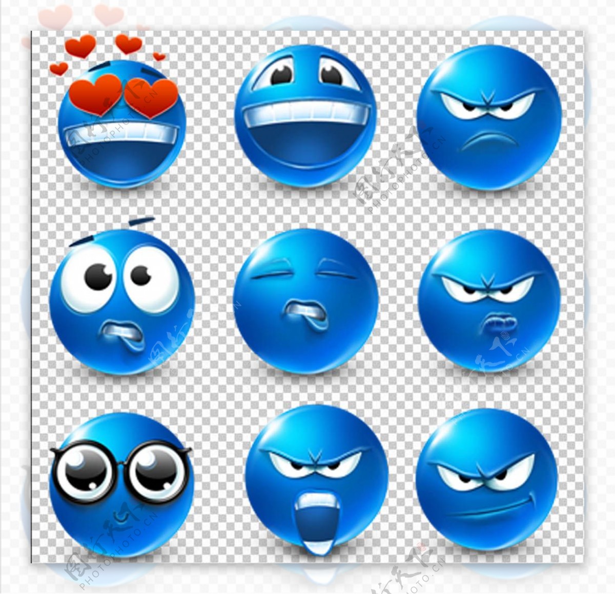 蓝色QQ表情PNG图标