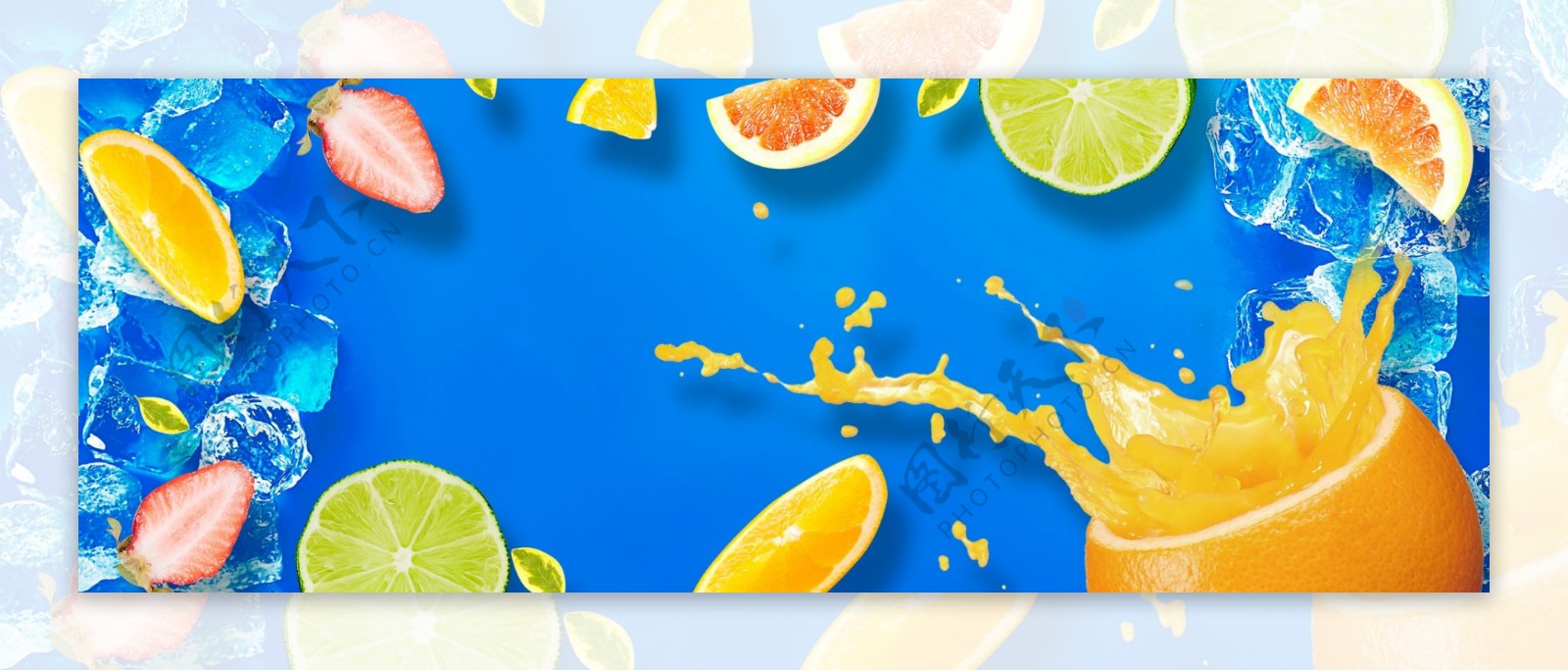 蓝色清新夏季果汁海报