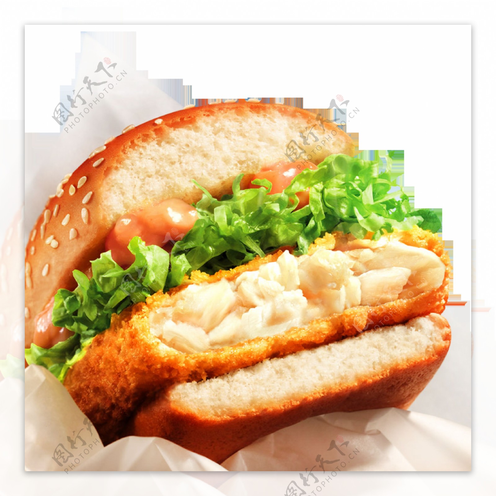 大块鳕鱼汉堡高清美食摄影图片