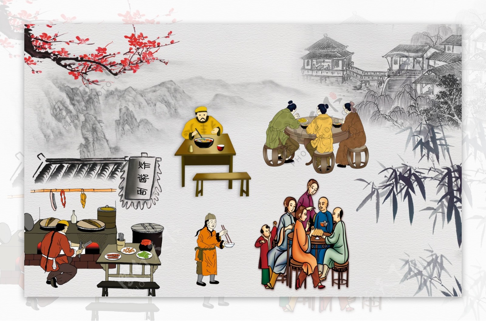 中国古代传统面馆墙绘