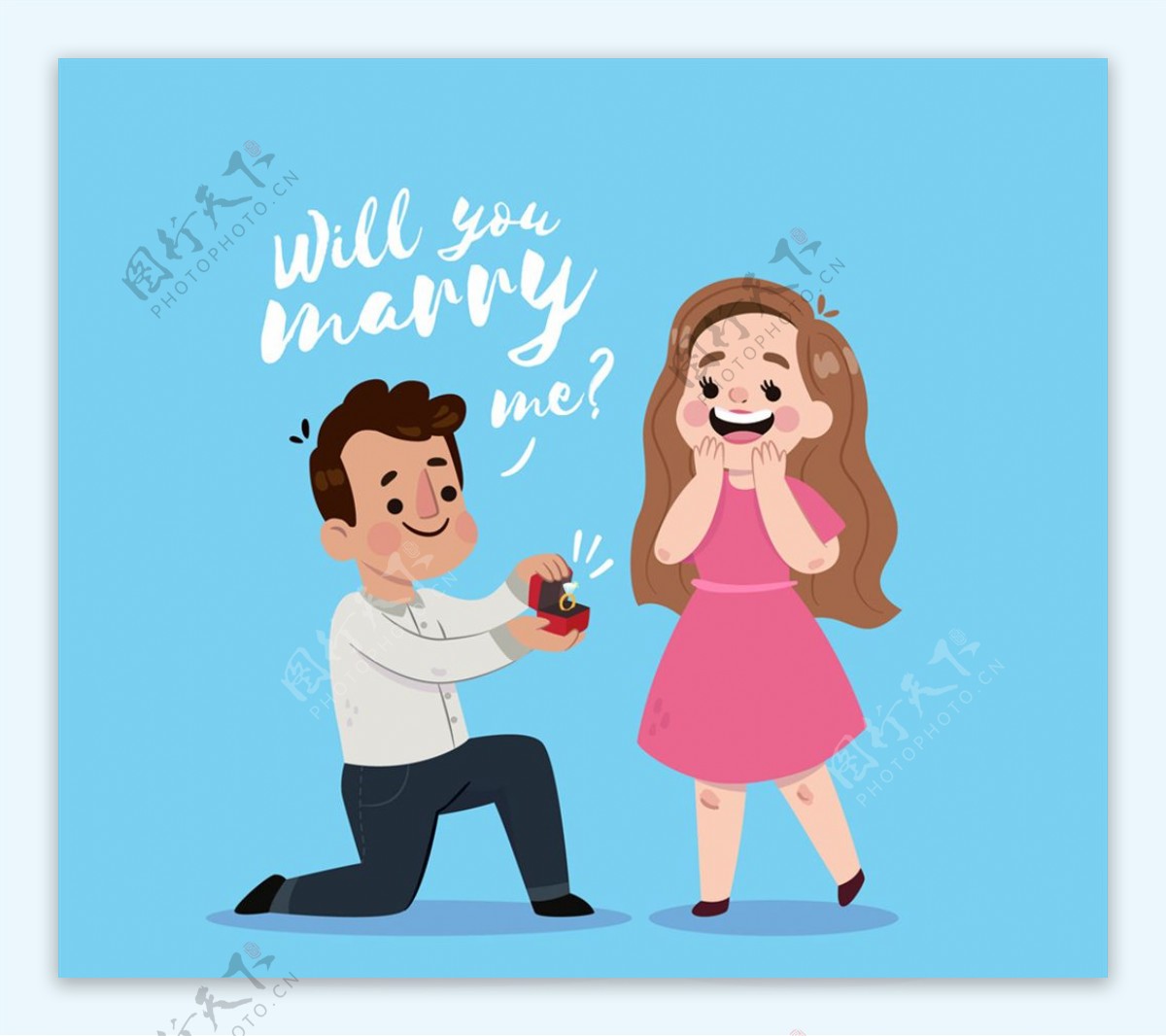 卡通求婚的男女