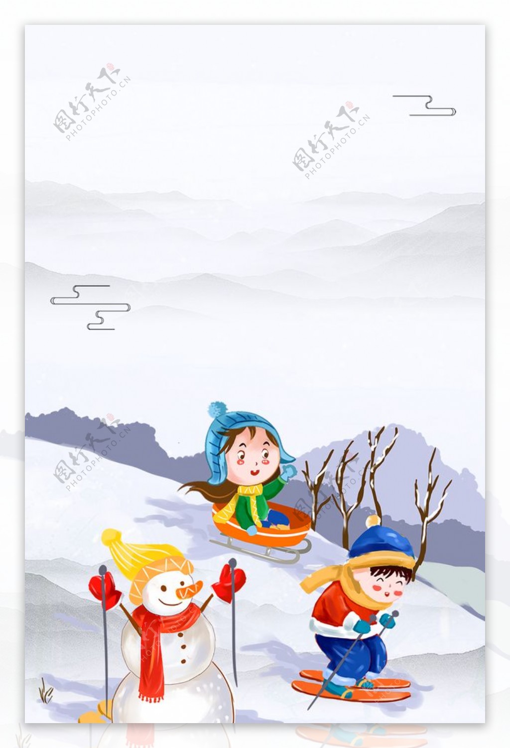 冬令营滑雪卡通海报