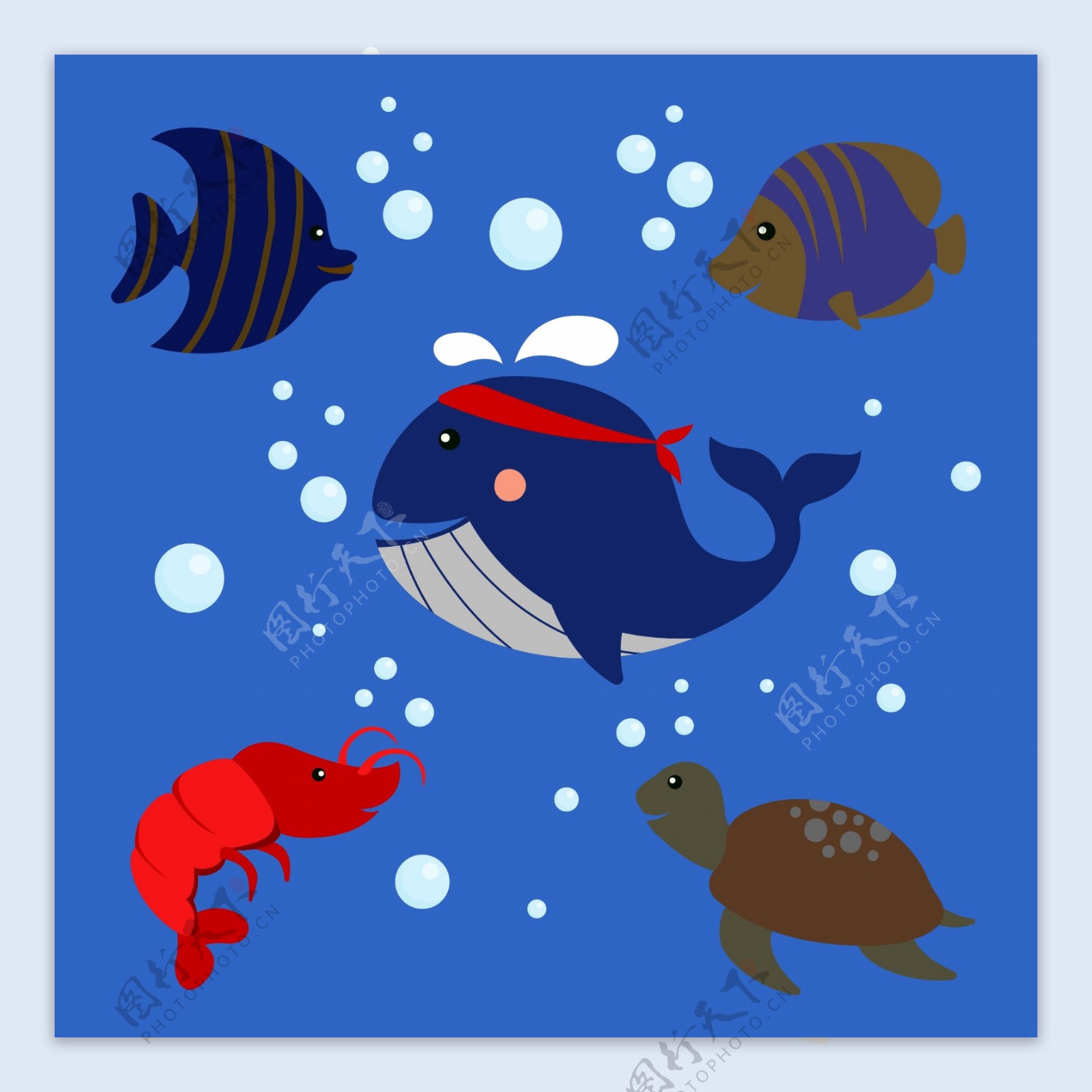 卡通海鱼热带鱼鲸鱼龙虾