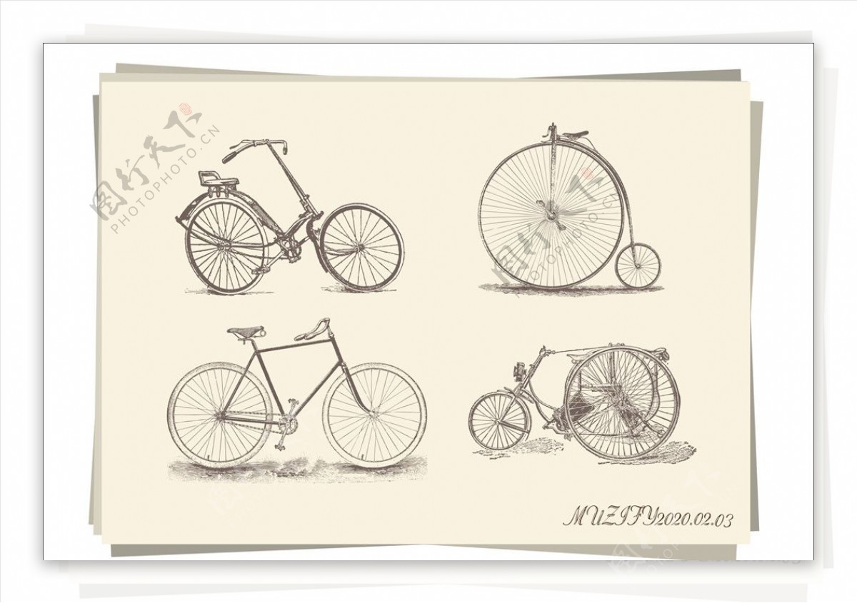 4款入复古自行车手绘稿