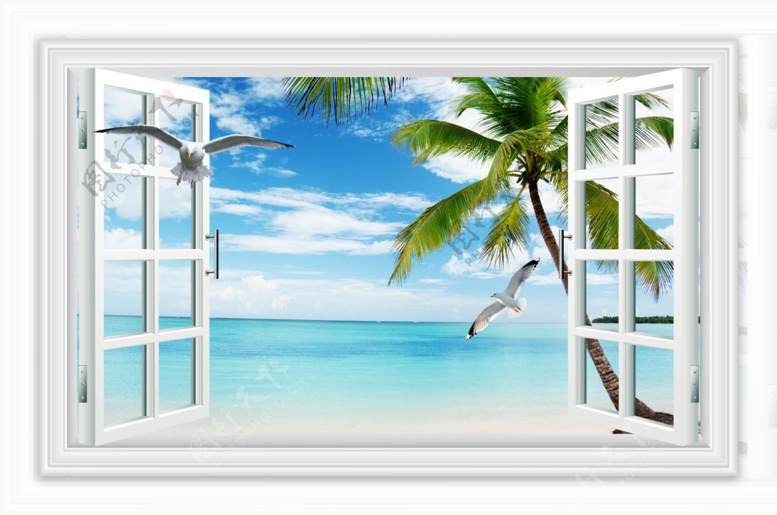 窗外海景海滩椰子树