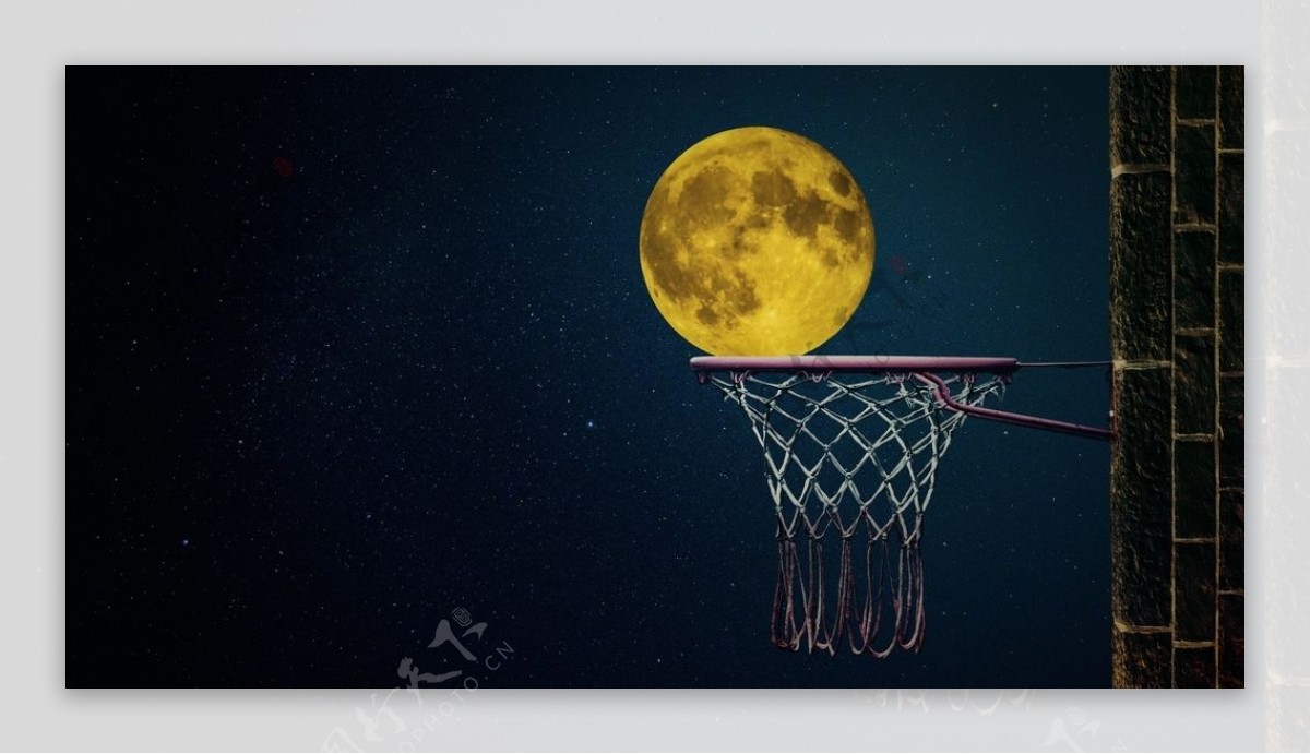 篮球月亮篮筐蒙太奇