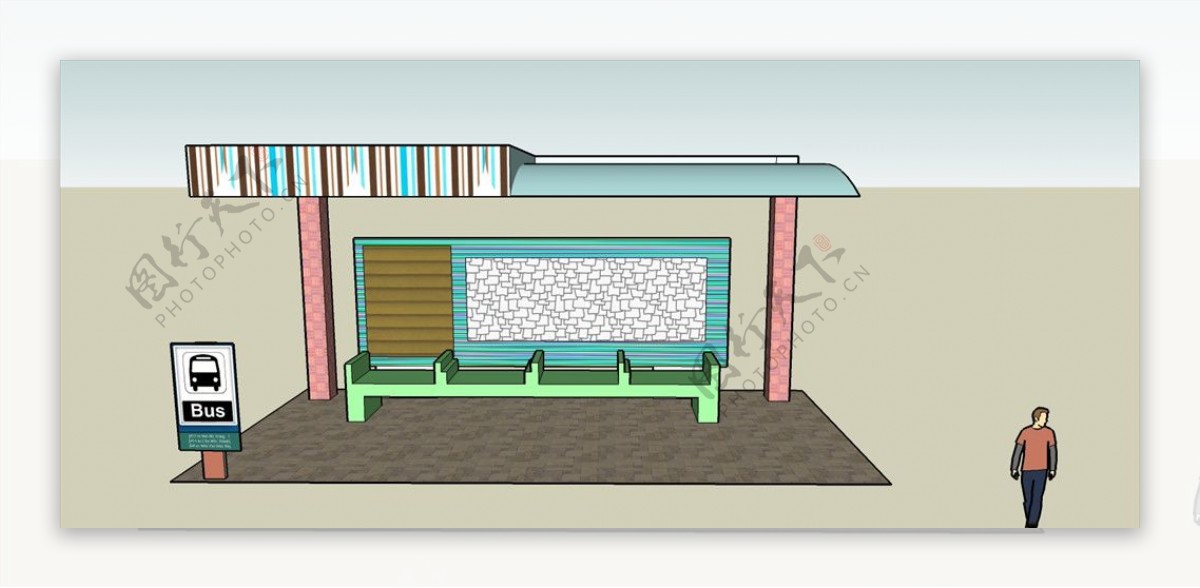 公交车站台园林素材园林模型
