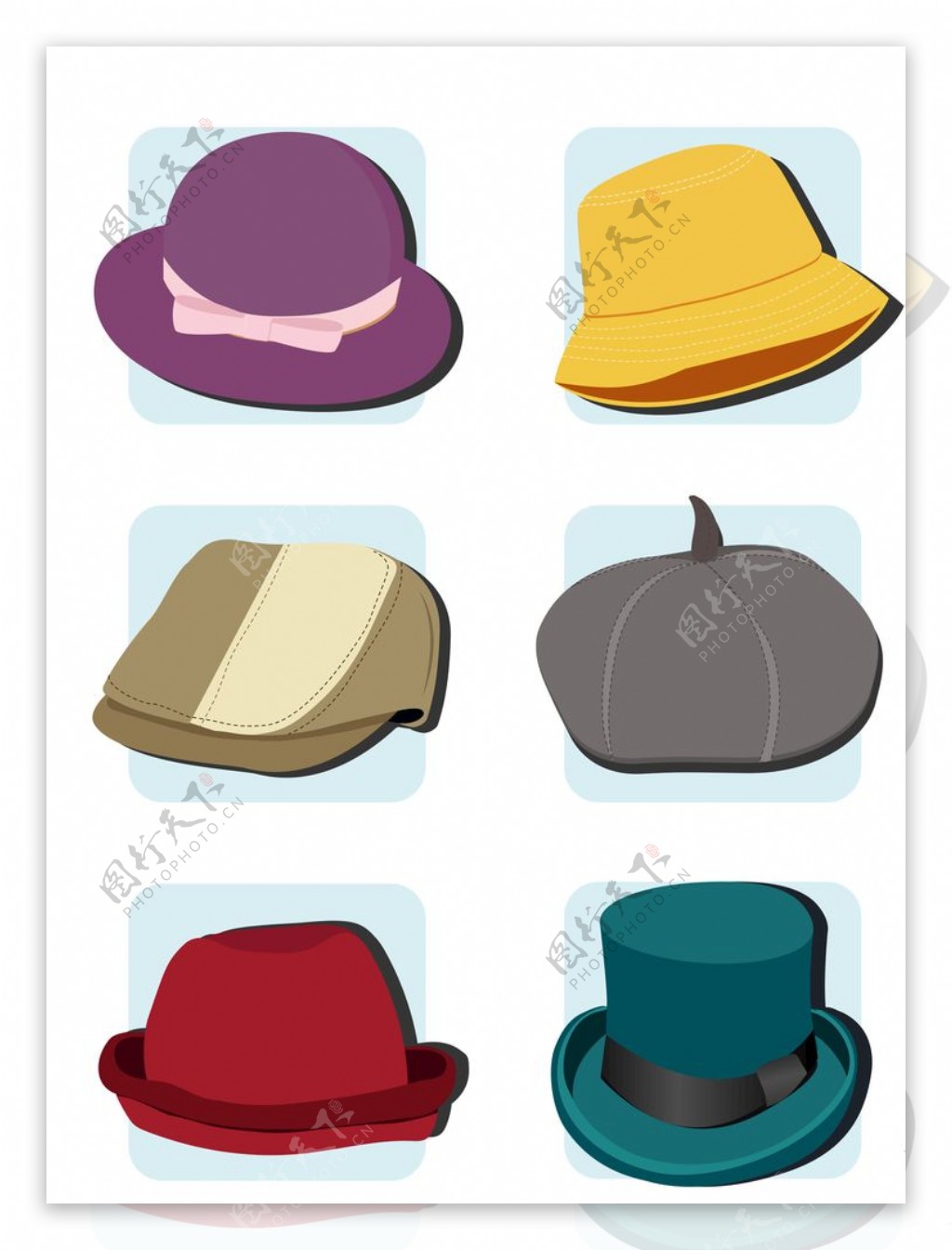 各种各样的帽子卡通扁平风