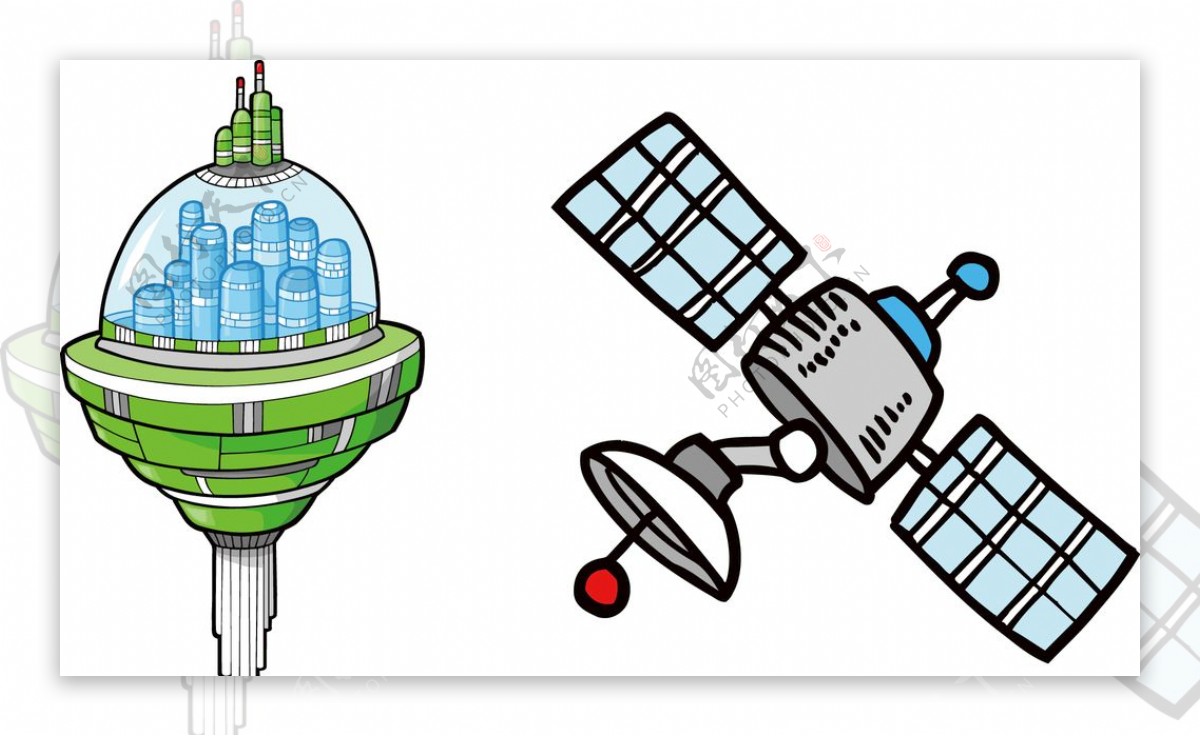 卡通太空城堡宇宙卫星接收器素材