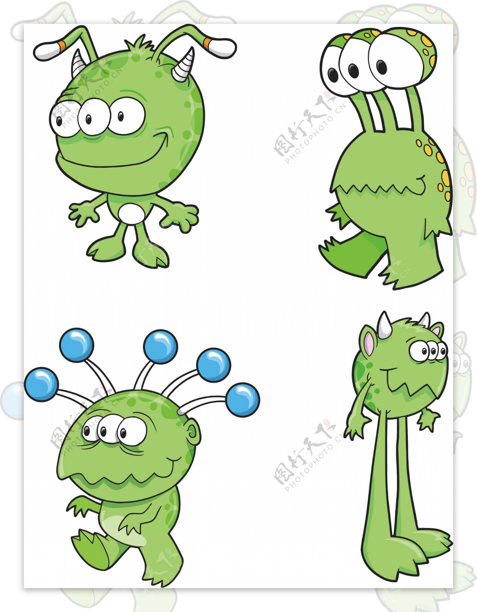 绿色卡通外星人宇宙太空儿童插画