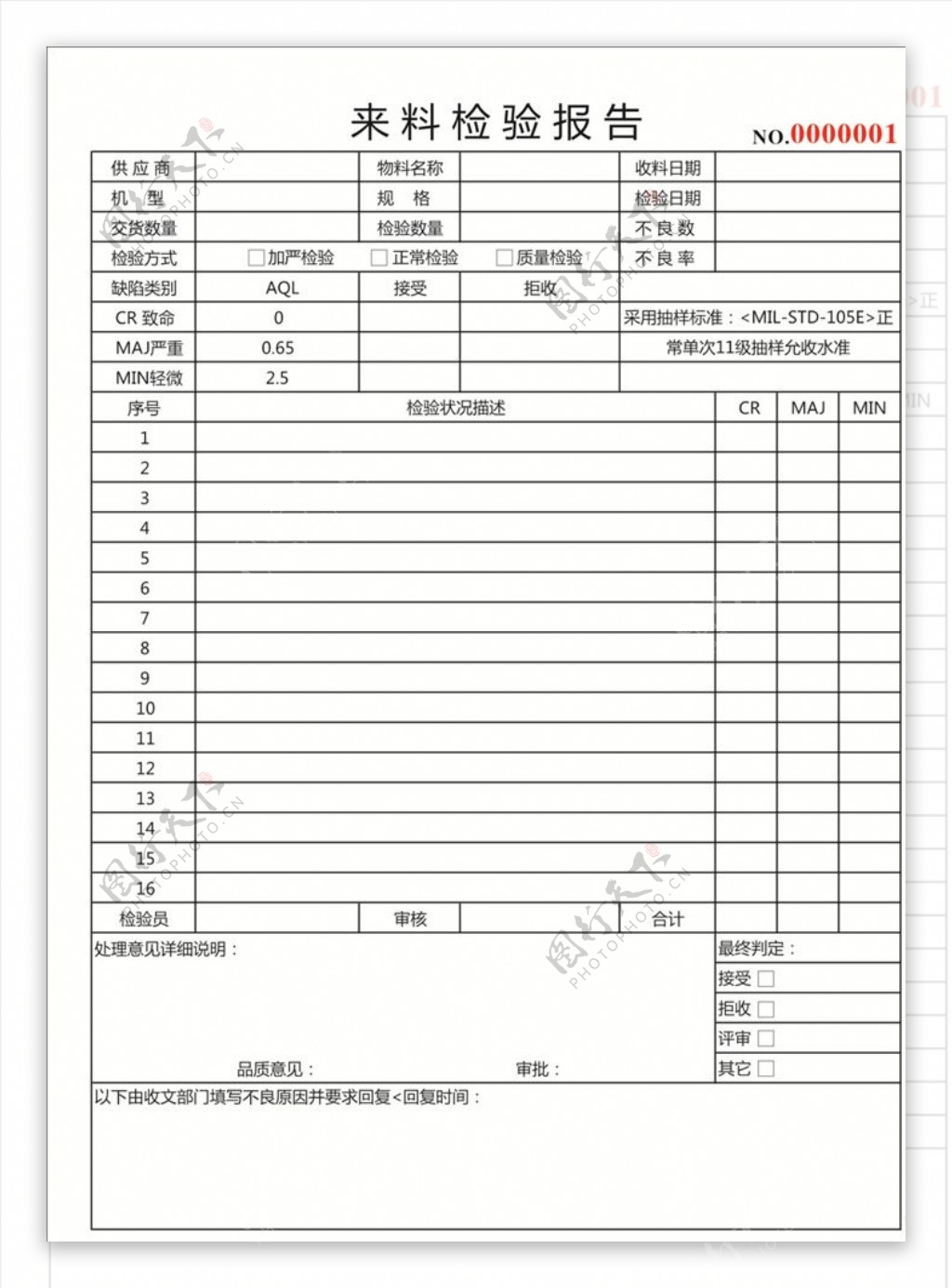 来料检验报告