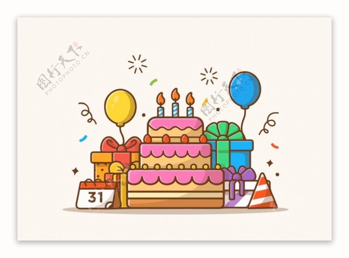 彩色生日礼物堆贺卡矢量图图片素材免费下载 - 觅知网