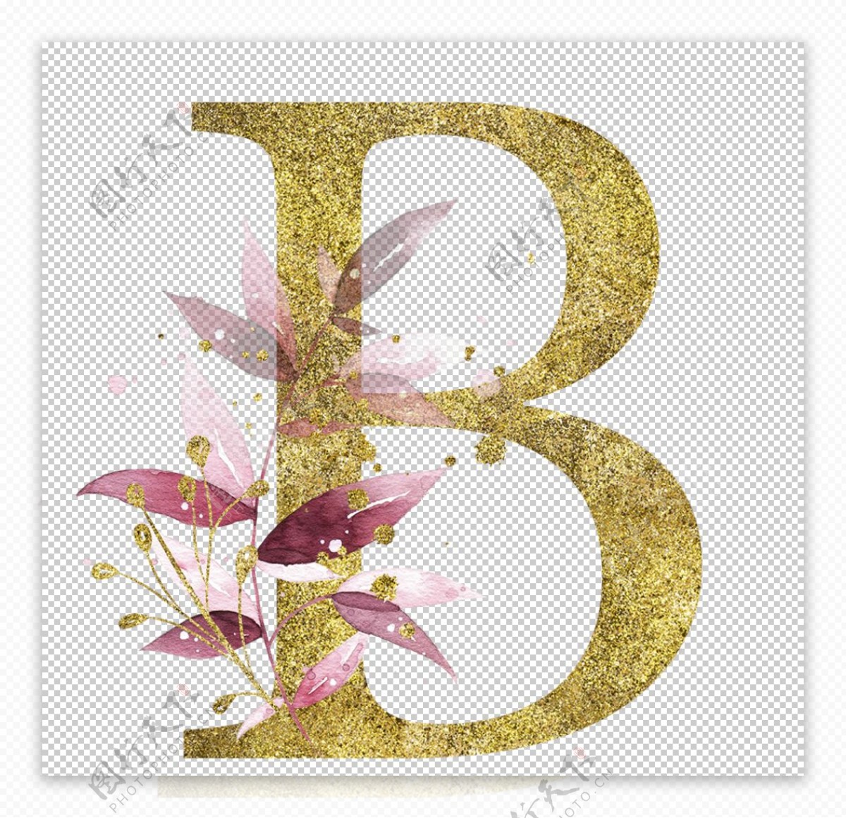 手绘水彩花卉英文字母logo